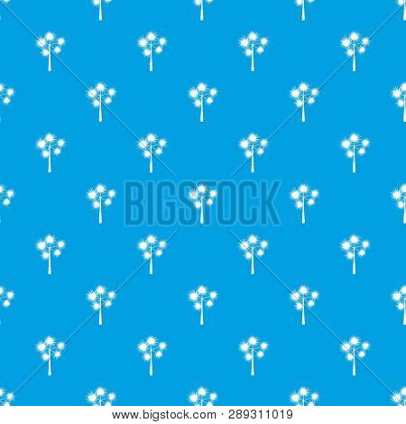 Palm Chamaerops Pattern Repeat Seamless In Blue Color For Any Design. Geometric Illustration