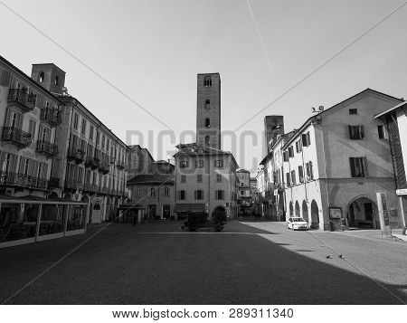 Piazza Risorgimento Square In Alba In Black And White
