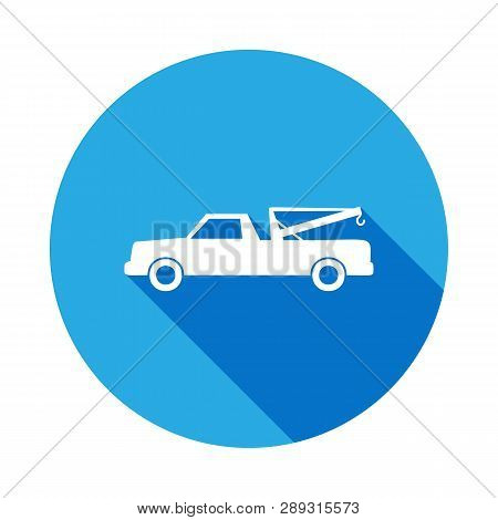 Pick Up Truck With A Crane Icon With Long Shadow. Premium Quality Graphic Design Icon With Long Shad