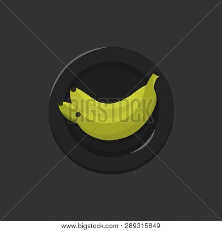 Bananas. Yellow Fresh Ripe Bananas On The Black Plate Vector Illustration