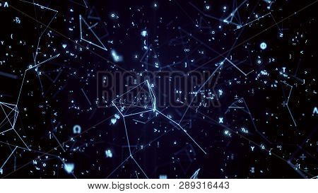 Digital Futuristic Illustration With Math, Physics Symbols And Mesh Network Grid