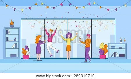 Joyful Managers Or Colleagues Celebrating Holiday Together. Happy Business Men And Women Having Fun 