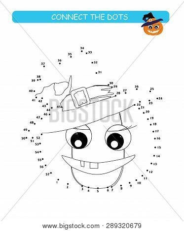 Connect The Dots And Color. Cute Pumpkin. Cartoon Vector Illustration Of Educational Game.
