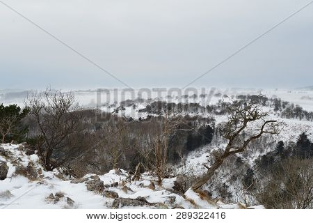 View From The Top Of Cheddar Gorge In Somerset On A Snowy Day