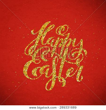 Happy Easter Banner With Handdrawn Calligraphy.template For Poster With Letttering. Vector.