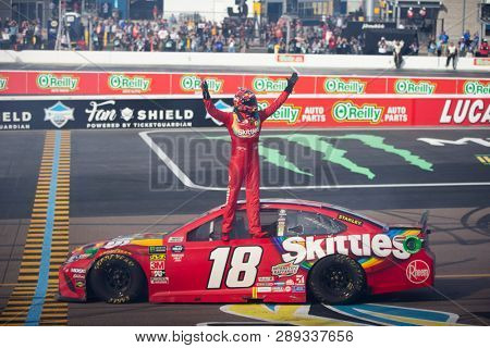 March 10, 2019 - Avondale, Arizona, USA: Kyle Busch (18) wins the Ticket Guardian 500 at ISM Raceway in Avondale, Arizona.