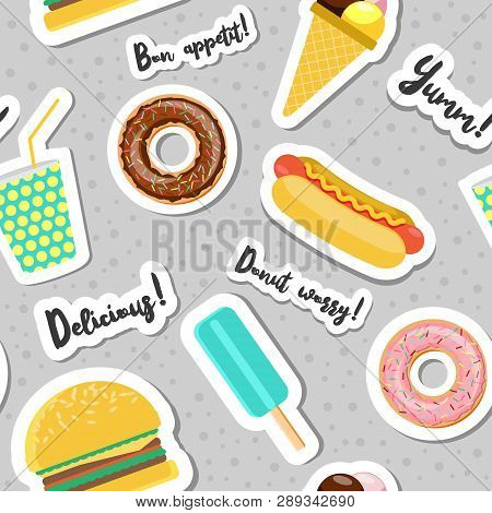 Vector Fast Food Snacks Seamless Pattern Food