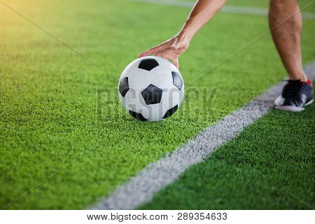 Soccer Player Get The Ball Or Placing The Ball To Free Kick