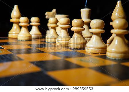 Chess Figures Macro Photo In The Dark