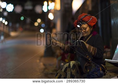 Bac Ha, Sapa, Vietnam - 08 17 2014: Ethnic Red Dao Woman At Bac Ha Market. Red Dao Ethnic Minority G
