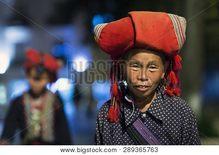 Bac Ha, Sapa, Vietnam - 08 17 2014: Ethnic Red Dao Woman At Bac Ha Market. Red Dao Ethnic Minority G