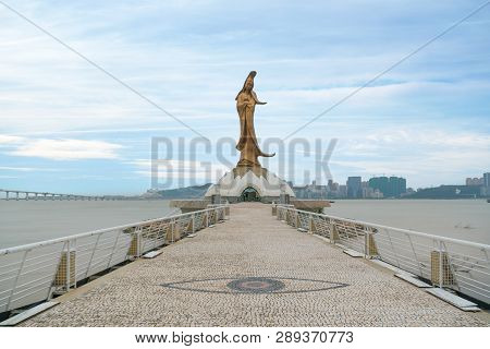 Statue Of Kun Iam The Goddess Of Mercy And Compassion In Macau. This Place Is A Popular Tourist Attr