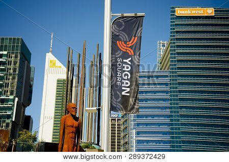 Perth, Australia - March 2, 2019: Cityscape Of Commercial Buildings & Newly Built Yagan Square