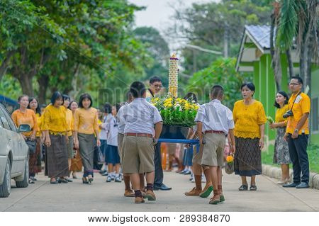 Kanchanaburi Thailand - July 26 : Thai Students In Candle Parade