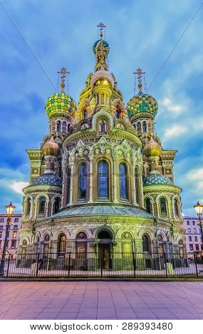 Saint Petersburg, Russia - October 4, 2015: Ornate Exterior And Colorful Domes Of The Church Of The 