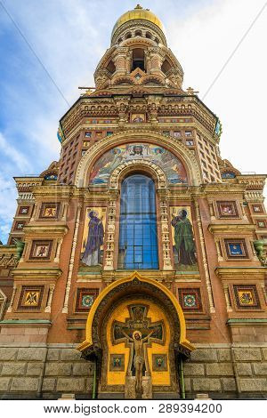 Saint Petersburg, Russia - September 9, 2017: Ornate Exterior And Colorful Domes Of The Church Of Th