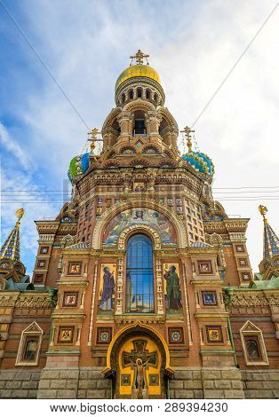 Saint Petersburg, Russia - September 9, 2017: Ornate Exterior And Colorful Domes Of The Church Of Th