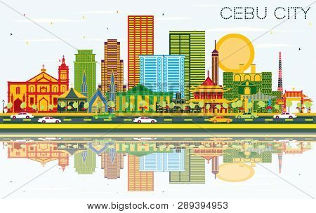 Cebu City Philippines Skyline with Color Buildings, Blue Sky and Reflections. Business Travel and Tourism Concept with Modern Architecture. Cebu City Cityscape with Landmarks.
