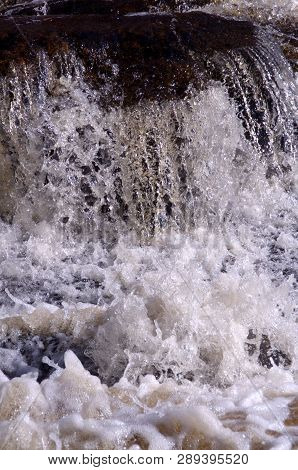Beautiful Sparkling And Splashing Waterfall, Whitewater In Springtime.