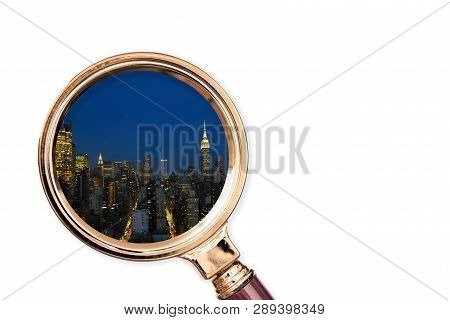View Of  New York City In The Magnifying Glass. Usa. Conccept