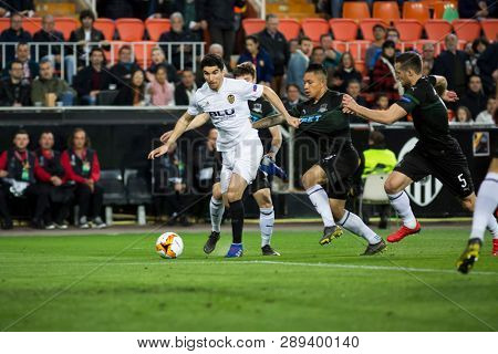 VALENCIA, SPAIN - MARCH 7: Soler with ball during UEFA Europa League match between Valencia CF and FC Krasnodar at Mestalla Stadium on March 7, 2019 in Valencia, Spain