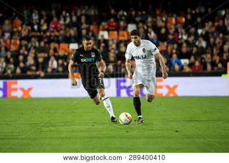 VALENCIA, SPAIN - MARCH 7: Guedes with ball during UEFA Europa League match between Valencia CF and FC Krasnodar at Mestalla Stadium on March 7, 2019 in Valencia, Spain