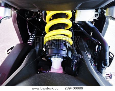 Close Up Shoot Shock Absorbers Of Motocycle