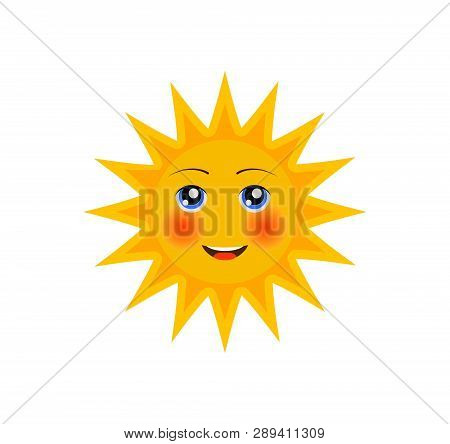Funny Cartoon Character Of Sun With Ruddy Cheeks