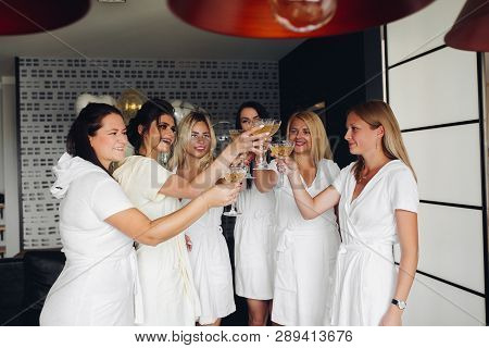 Beautiful And Positive Bide Mades Having Fun On Hen Party.