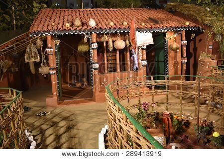 Bhubaneswar, India - February 2 2019 - Tribal House At The Adivasi Mela Fair On February 2 2019 In B