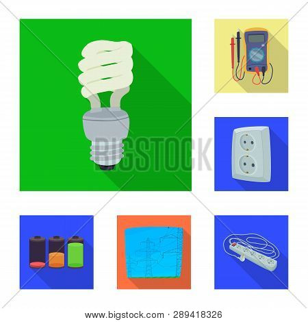 Vector Illustration Of Electricity And Electric Logo. Set Of Electricity And Energy Vector Icon For 
