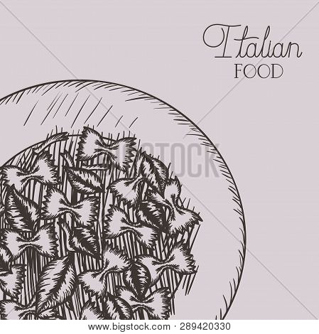Dish With Farfalle Italian Pasta Drawn Vector Illustration Design