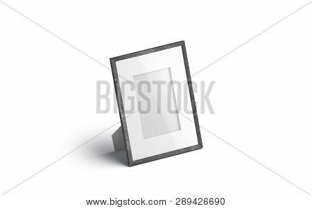 Blank White Table Photo Frame Mockup, Isolated, 3d Rendering. Empty Memory Card Stand Mock Up, Side 