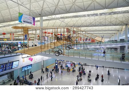 HONG KONG, CHINA - CIRCA JANUARY, 2019: interior shot of Hong Kong International Airport.