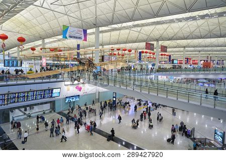 HONG KONG, CHINA - CIRCA JANUARY, 2019: interior shot of Hong Kong International Airport.