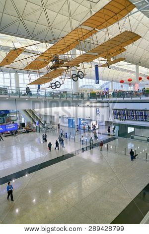 HONG KONG, CHINA - CIRCA JANUARY, 2019: interior shot of Hong Kong International Airport.