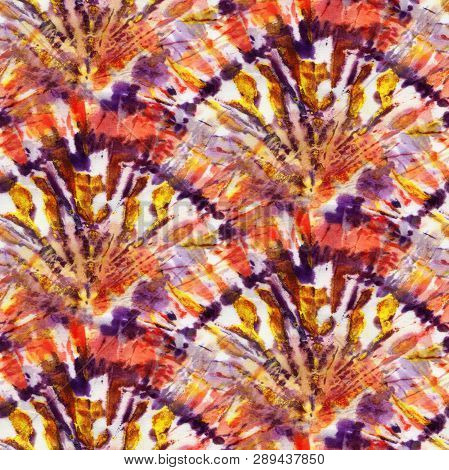 Multicolor Seamless Tie-dye Pattern On White Silk. Hand Painting Fabrics - Nodular Batik. Shibori Dy