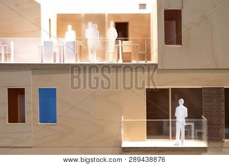 Copenhagen, Denmark - Sept 5: People Relations In Block Builging, Wooden And Cardboard Layout, Model