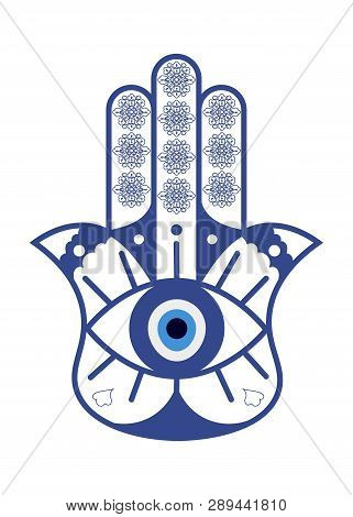 Hamsa Or Fatima Hand With Evil Eye Nazar Isolated. Hamsa Amulet Or The Hand Of Fatima Protection Cha