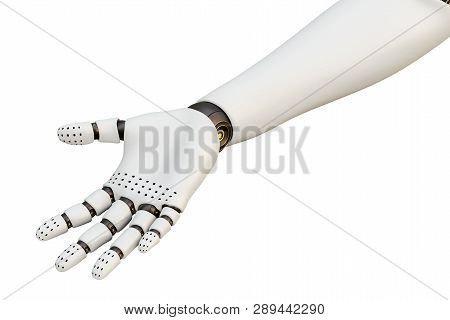 White Robot Hand, Isolated On White Background. 3d Rendering