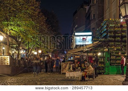 Belgrade, Serbia - November 10, 2018: Night Photo Of Skadarlija District In Old Town In The Center O