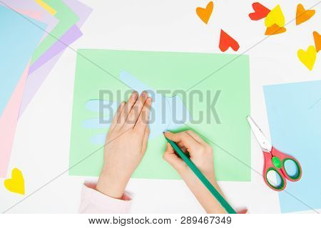 How To Make Paper Bunny For Easter Greetings And Fun. Children Art Project. Diy Concept. Kids Hands 