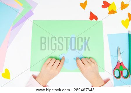 How To Make Paper Bunny For Easter Greetings And Fun. Children Art Project. Diy Concept. Kids Hands 