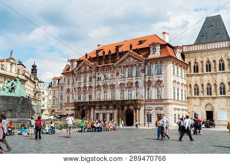 Prague, Czech Republic - August 26 2008: Rococo Style Kinsky Palace In The Old Town Square. It Now H