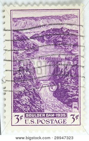 แสตมป์ที่พิมพ์ โดยสหรัฐอเมริกาแสดงความสวยงามของเขื่อนโบลเดอร์ เซอร์กา 1936