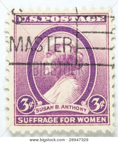 แสตมป์ที่พิมพ์ โดยสหรัฐอเมริกาแสดงโปรไฟล์ของ Susan B Anthony เซอร์กา 1936