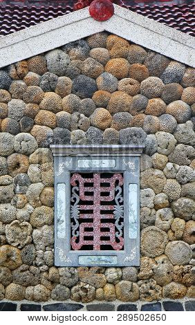 Traditional House With Window On Coral Stones On The Penghu Island, Taiwan