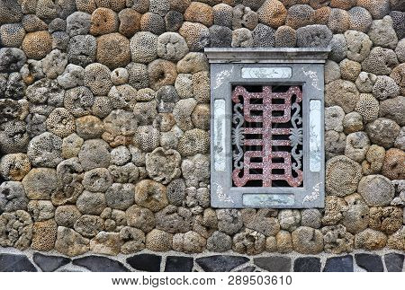 Traditional House With Window On Coral Stones On The Penghu Island, Taiwan