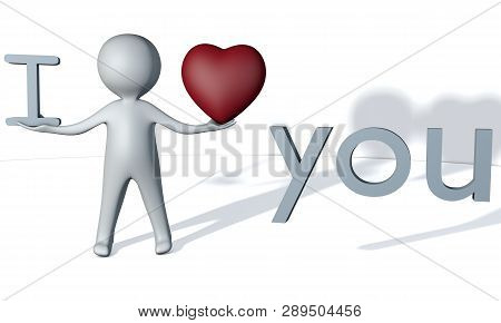 3D Illustration Post Card Of Man Holding I Love You Symbol