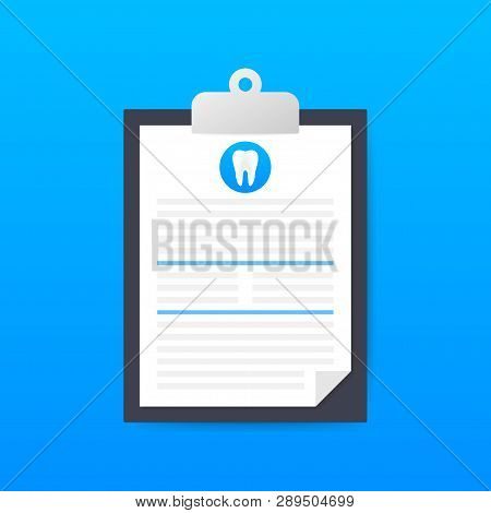 Dental Care Concept. Medical Clipboard. Dental Insurance. Vector Stock Illustration.